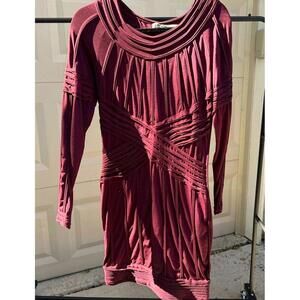 Leon Max Limited Edition Burgundy Ribbed Knit Dress, Large